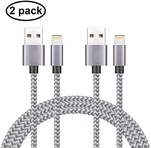 Gulf W iPhone Charger 2Pack 3M Nylon Braided Lightning to USB Charge and Sync Cable Cord Compatible with iPhone 7/7 plus/SE/5/6/6s/Plus/iPad Mini/Air/Pro (2pack 3M white+gray)