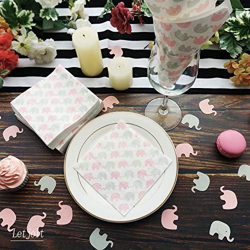 50 Baby Shower Napkins Elephant Napkins 3-Ply White Paper Cocktail Napkins for Girl Baby Shower Decoration Gender Reveal Party Supplies