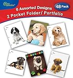 New Generation - Puppies - 2 Pocket Folders / Portfolio 48 PACK Letter Size with 3 Hole Punch to use with your Binder - Heavy Duty Glossy Finish UV Laminated Folders ( 48 PACK Assorted 6 Designs )