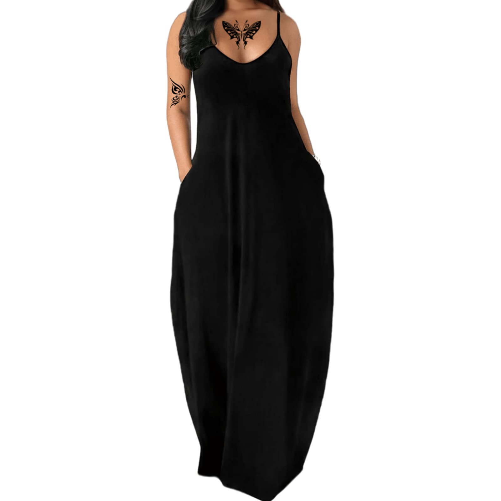 Photo 1 of Fussangshu Women's Summer Maxi Dress Long Dress Casual Boho Sleeveless Strap Smocked Tiered Long Beach Sun Dresses