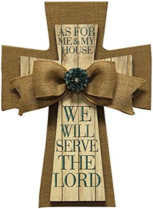The Faith Collection Burlap and White Wood MDF Layered Cross, 14"