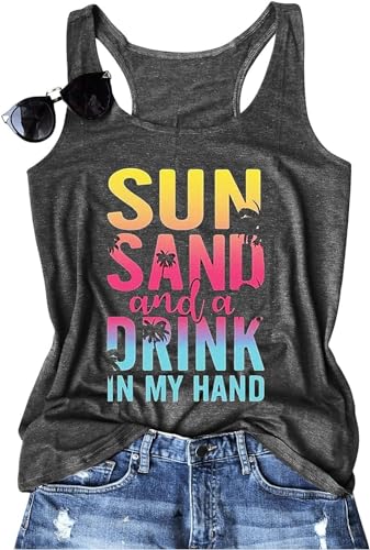 Sun Sand and in My Hand Tank Tops Womens Cute Hawaii Vacation Tank Top Summer Beach Sleeveless T Shirt Tank Cami(Dark Gray2,XXL) at Amazon
