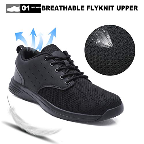 EXEBLUE Kitchen Shoes for Men Slip on Sneakers Slip Resistant Comfortable Lightweight Work Shoes Black