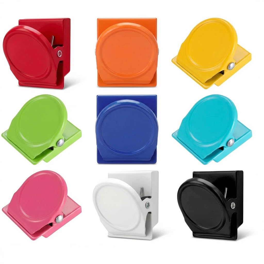 LUCTHY Fridge Magnet Clips, 9 Pack Strong Magnetic Clips for Fridge and Whiteboard, Colourful Scratch-Resistant Whiteboard Magnets for Notes, Photos, Paper and Memos — image 1