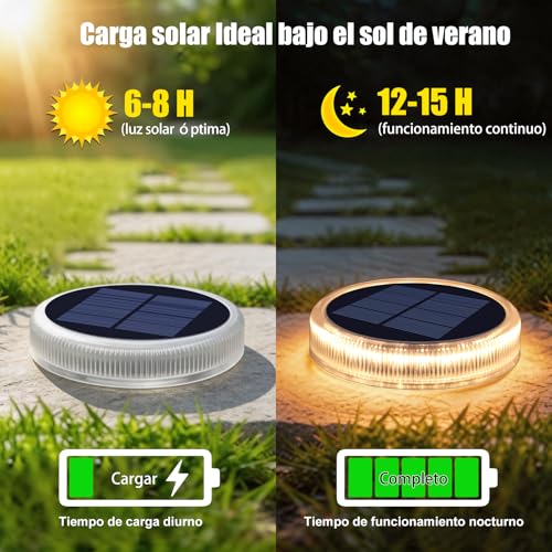 YiLaie Twilight Solar Lights Outdoor Garden 24 LEDs, 11 cm Solar Beacon Circular Floor Adhesive Lighting 360°, IP68 Waterproof for Path, Parking, Stairs, Sidewalk, Warm White (8 Pack)