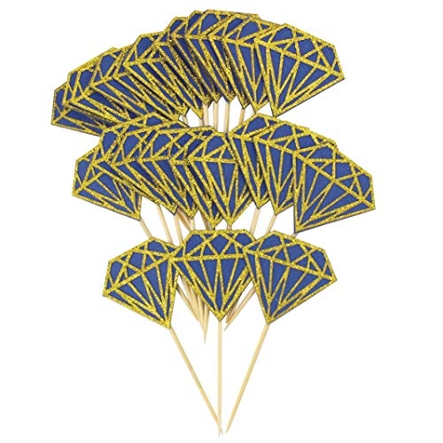 Mybbshower Gold Blue Diamond Cupcake Topper Wedding Party Picks Glitter Decoration Tableware Pack of 24 - Thumbnail 2