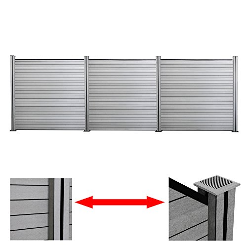 WIS Hengda®WPC Zaun Sichtschutz Aluminium Windschutz Zaunblende Quadratisch Gartensichtschutz Grau Dichtzaun Für…