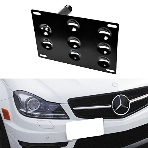 iJDMTOY Euro Style Front Bumper Tow Hole Adapter License Plate Mounting Bracket For Mercedes W204 C-Class W212 E-Class W221 S-Class W166 ML X204 GLK, etc