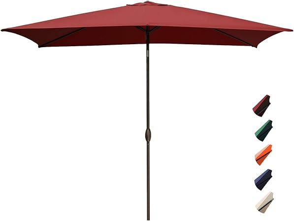 Rubeder Rectangular Patio Umbrella 6 6 By 10 Ft Outdoor Market Table Umbrellas With Push Button Tilt And Crank Lift 6 Sturdy Square Ribs 6 6 By 10 Ft Red Amazon Ca Patio Lawn Garden