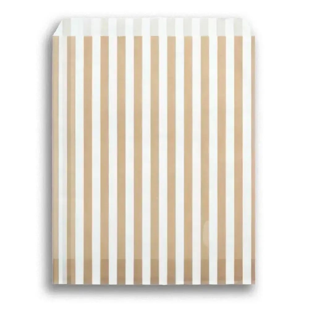 [PACK OF 200] GOLD CANDY BAGS | STRIPED PAPER SWEET BAGS | TREAT PICK N MIX SHOP STALL BAGS