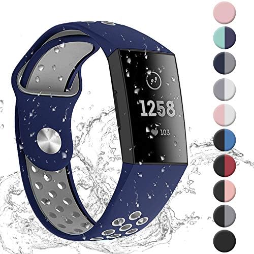 Hotodeal Sport Bands Compatible Fitbit Charge 3 Bands Waterproof Soft Silicone Replacement Breathable Bands for Women Men Fitbit Charge 3 Accessories, Small Large Size