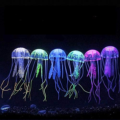 Zelro 6 Pcs Artificial Jellyfish Ornament/Aquarium Fish Tank Decorations with Realistic Glowing Effect Under Actinic Lighting, L 6.6" x W 1.9"