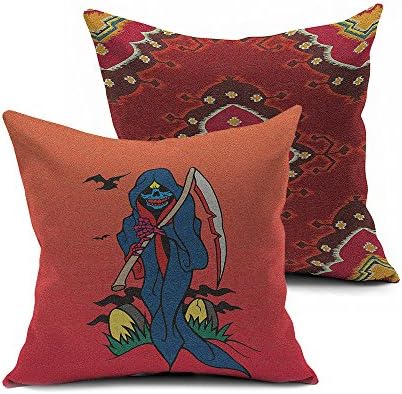 2 Side 3D Printing Chic Halloween Decorative Throw Pillow Covers for Couch,Red Vintage Kilim Pattern Boho Turkish Tribal Pillow Case,Cotton Linen Cushion Covers