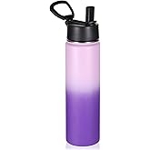 Volhoply 24 Ounce Insulated Water Bottle with Straw Lid,Stainless Steel Wide Mouth Sport Bottles with Handle,Double Wall Vacuum Cups Keep Cold,Reusable Travel Thermal Cups For Holder(Lavender,1)
