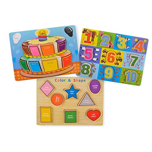 KIDS TOYLAND Classic Wooden Puzzles Set Toddlers - Pre-Kindergarten Toys Suitable Ages 3 Years up (3 Different Puzzles)