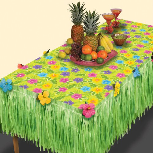 Amscan Summer Flower Transform-a-Table Decorating Kit Hawaiian Beach Luau Decoration (2 Piece), Green, 35 x 9