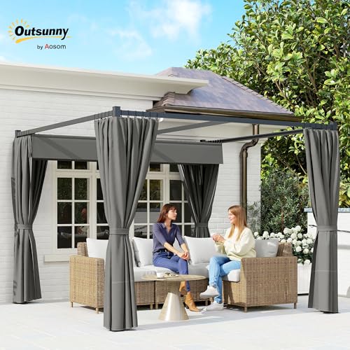 Outsunny 10' x 10' Retractable Pergola Canopy with Sidewalls, Metal Outdoor Gazebo Sun Shade Shelter for Garden, Porch, Patio, Deck, Deck, Dark Grey