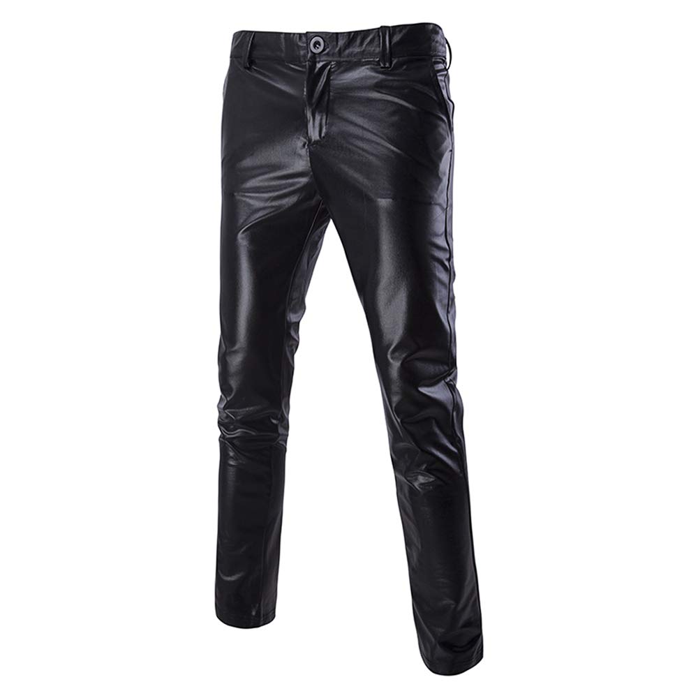 Hao Run Men Faux Leather Biker Pants 