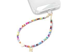 MyfavoriteK Personalized Colorful Initial Letter Phone Charm for Girls Beaded Cellphone Chain Wrist Strap for Women Sea Shell Heart Bead Phone Lanyard
