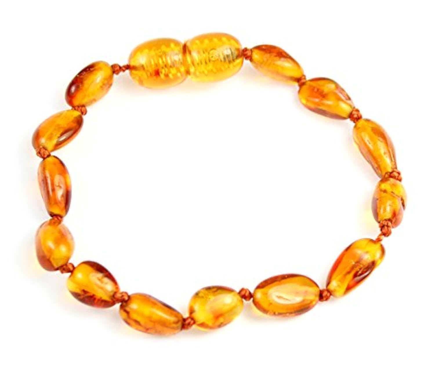 SilverAmber New Baltic Amber Anklet Bracelet Cognac - Handmade 100% Genuine Amber Bean Beads - Premium Quality - Size 18 CM