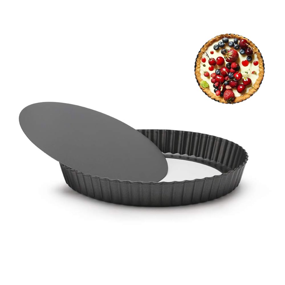 huipinghu 22cm Quiche Pan, 8 inch Flan Tins with Loose Base, Fluted Tart Tin Flan Case Tin Removable Loose Bottom, Pie Dish Round Deep Dish, Mini Tart Mould Tins for Baking