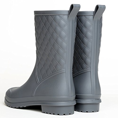 Litfun Womens Black Mid Calf Rain Boots Outdoor Work Waterproof Garden Booties Wide Calf Rain Shoes