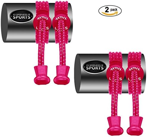 AKTIVX SPORTS LACES - No Tie Elastic Shoelaces that Lock, Replacement Running Shoelaces for Men, Women,Adults, Seniors &amp; Kids Sneakers, Cleats, Boots (2-Pack) (Pink, Pink)