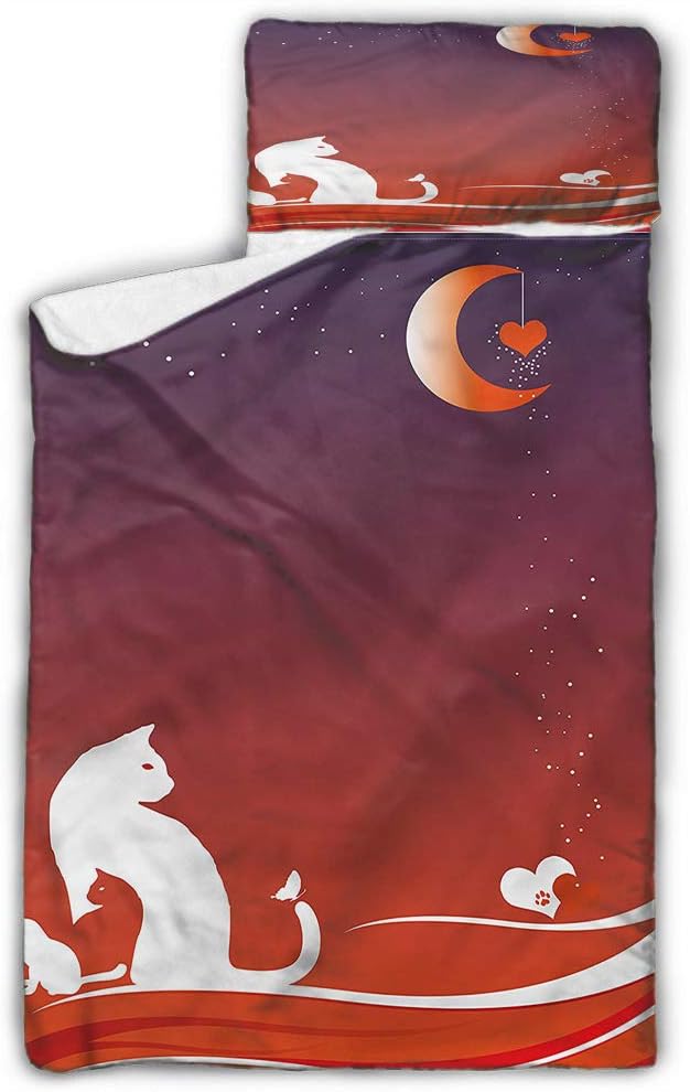 Cat Children&rsquo;s Sleeping Bag House Pet Silhouettes and Moon Daycare and Sleepovers 43X21 INCH