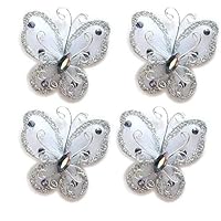 40-Pack White Organza Butterflies 2" Fabric Butterflies Nylon Glitter Butterfly For Wedding Party Table Scatter Scrapbook Craft Card Decoration (White)