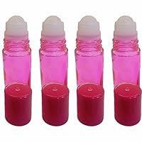 4 Pack of Roll On Empty Glass Bottles for Essential Oils - Refillable Roller Color Roll On - Bulk - 30 ml 1 oz Pack of 4 -Pink Color