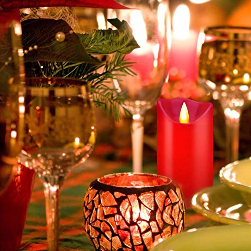 Flameless Candles Flickering Light Pillar Real Smooth Wax with Timer and 10-Key Remote for Wedding,Votive,Yoga and Decoration(Set of 9) (redred) - Thumbnail 6