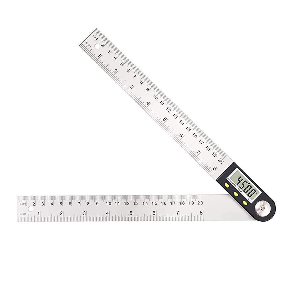 VOANZO 8 inch/200mm Stainless Steel Ruler Protractor Angle Measurement Tool Digital Angle Finder for Cartography Measurement