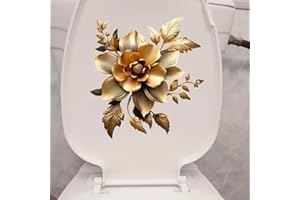 DELUPMT Golden Flower Flower Butterfly Toilet Cover Sticker Decals,Flower Leaf Butterfly Waterproof Toilet Lid Tank Seat Decals Cistern Self-Adhesive Bathroom Wall Sticker