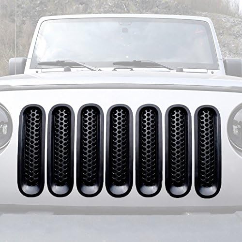 VVHOOY 7 PCS Black Mesh Grill Mesh Grill Insert for Jeep Wrangler JK JKU Unlimited Rubicon Sahara X Off Road Sport Exterior Accessories Parts 2007-2015