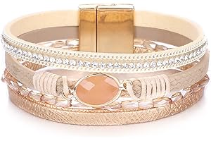 KSQS Tree of Life Leather Multi-Layer Wraps Bracelet,Boho Wide Buckle Wristband Bangle,Braided Cuff Bracelets for Women