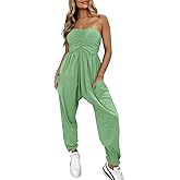 MIHOLL Womens Jumpsuit Casual Summer Strapless One Piece Rompers Loose Overalls Jumpers with Pockets
