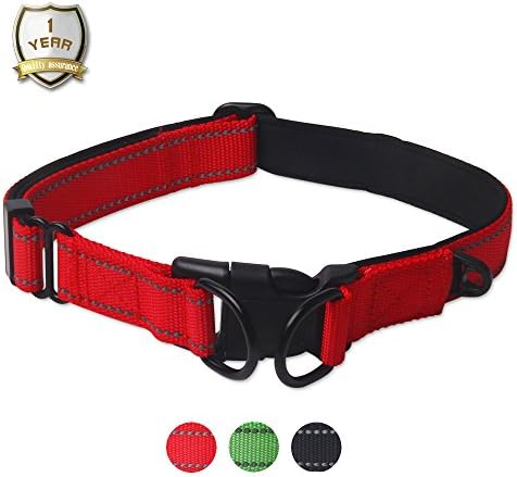 Solid Color Classic Nylon Reflective Dog Collar for Medium to Large Dogs,Soft Nylon Adjustable Collars for Dogs(Red)