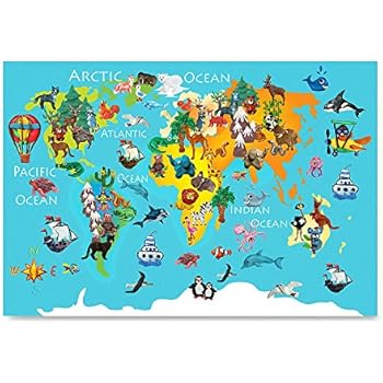 Amazon.com: World Map Canvas Wall Art for Kids Room ...