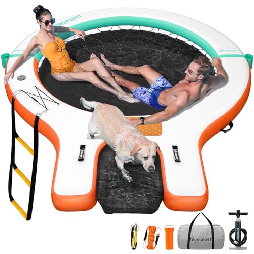 Sunchill Inflatable Floating Platform 240 cm for 3-5 People with Dog Ramp, Inflatable Island Round with Removable Ladder, Cup Holder, Air Pump and Bag for Pool, Lake and Sea