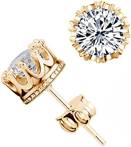 ROUND 101 AAA 925 Silver Crown Earrings Zircon Crystal Earrings Birthday Gift (Yellow)