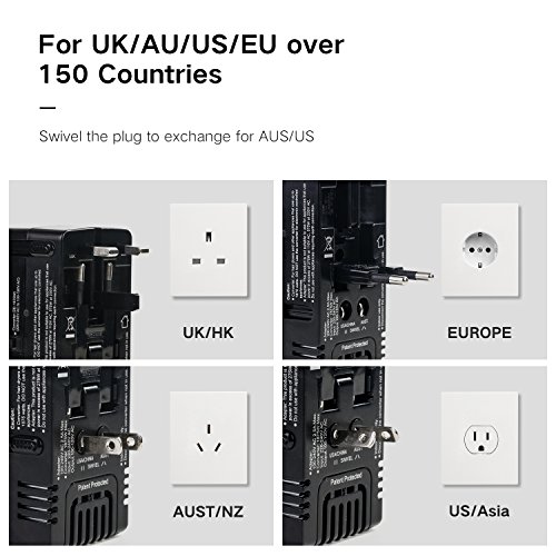 TryAce 2000W Worldwide Travel Converter and Adapter Set Down Voltage 240V to 110V Combo International Voltage Converter for Hair Dryer Phones Laptop All in One Plug Adapter Wall Charge for UK/AU/US/EU