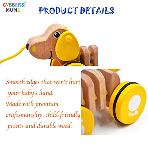 GYBBER&MUMU Playful Puppy Wooden Pull Toy Preschool Solid Wood Educational Toys for Toddlers Ages 12 Months + - Thumbnail 3