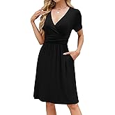 Naggoo Womens Summer Dresses for Women 2026 Spring Floral Short Sundress Short Sleeve Wrap V Neck Casual Dress with Pockets