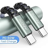 USB C to USB C Cable 2 Pack/6.6FT 60W PD/QC USB C PD Cable Fast Charge AINOPE, Rapid USB C to C Nylon Braided Compatible with Samsung Galaxy Note10 Plus A80 Google Pixel 2/3/3a/4XL and More-Grey