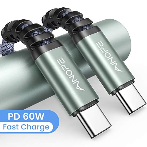USB C to USB C Cable 2 Pack/6.6FT 60W PD/QC USB C PD Cable Fast Charge AINOPE, Rapid USB C to C Nylon Braided Compatible with Samsung Galaxy Note10 Plus A80 Google Pixel 2/3/3a/4XL and More-Grey
