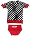 RuffleButts Little Girls Red & Black Polka Dot Ruffled Rash Guard Bikini - Red/Black - 4T