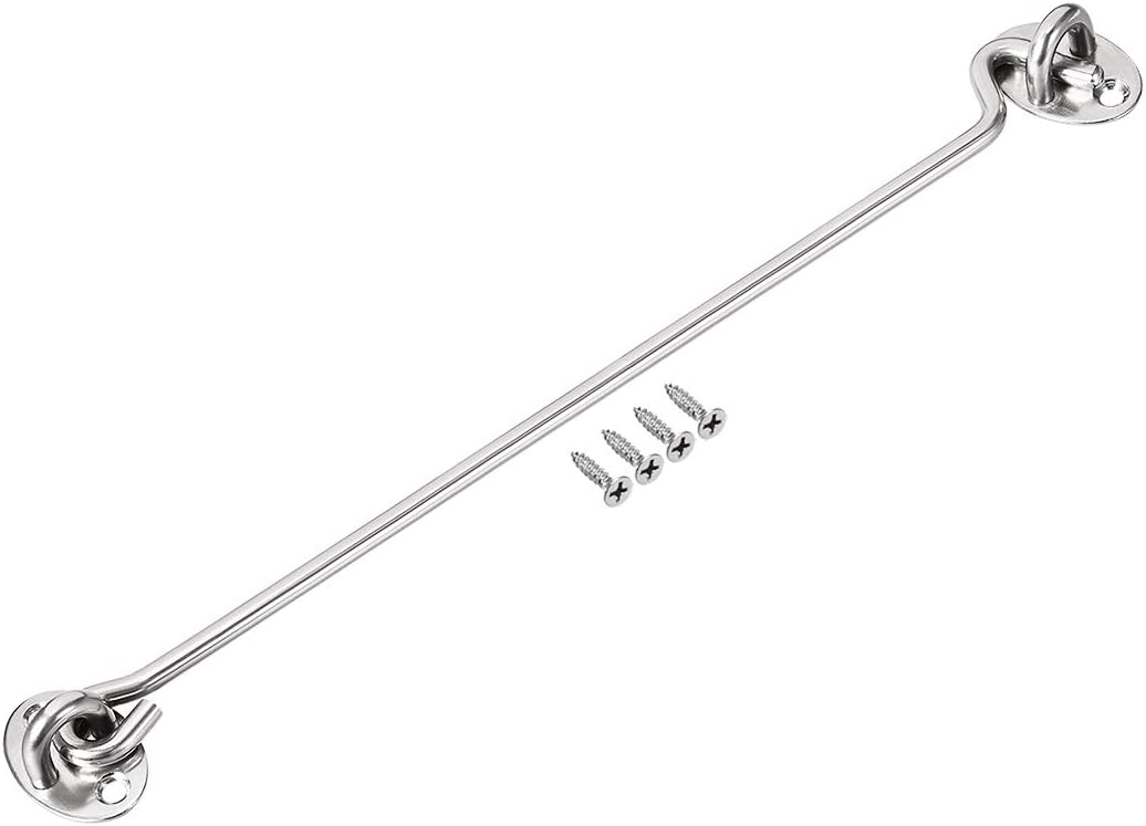 sourcing map 12" Cabin Hook Eye Latch Gate Door Swivel Window Hook Stainless Steel with Mounting Screws 1pcs