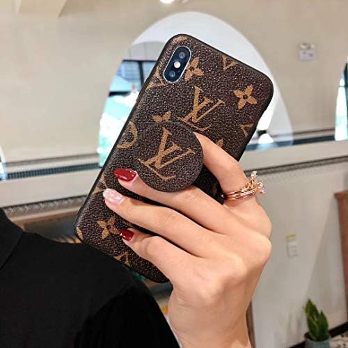 iPhone Xs Max Case, PU Leather Shockproof Designer Fashion Monogram Classic Style Soft Cover with Phone Stand Case for iPhone Xs Max - Brown