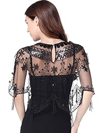 BABEYOND - Capa de noche con lentejuelas y flecos de los años 20, bufanda para boda