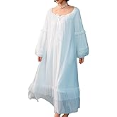 SINGINGQWEEN Women's Vintage Victorian Nightgown Long Sleeve Sheer Sleepwear Pajamas Nightwear Lounge Dress
